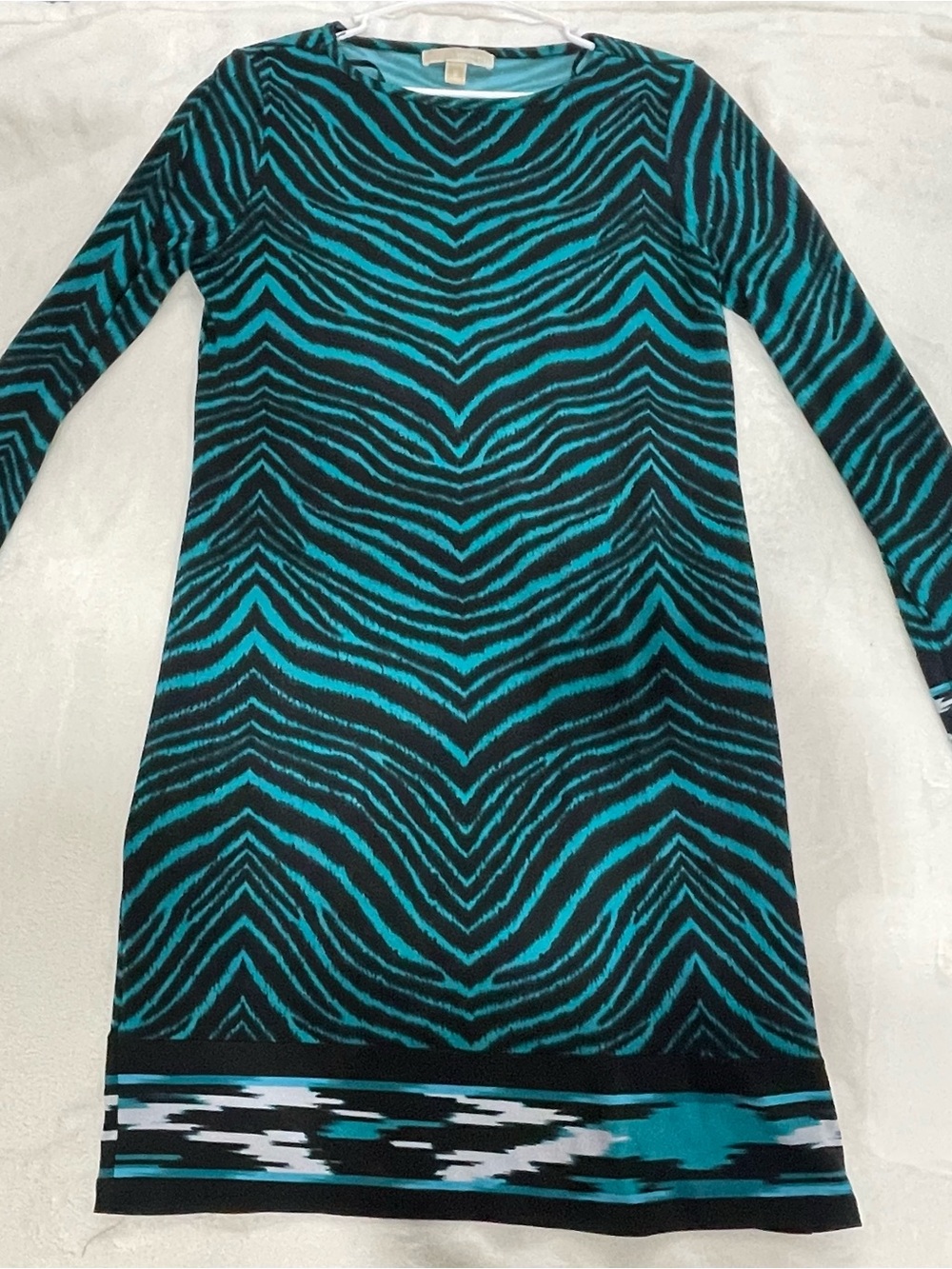 Michael Kors Teal and Black Zebra Print Long Sleeve Dress